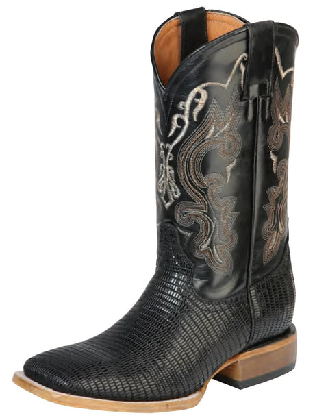 Botas Vaqueras Rodeo Imitacion Lizard Grabado Para Hombre 'Jar Boots' *BLACK-126485* - BELLEZA'S - Bota Para Hombre - 126485