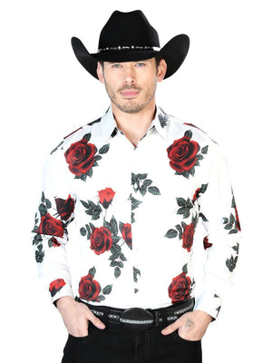 Camisa Casual de Hombre El Señor de los Cielos White/ Red Roses-43665 - BELLEZA'S - Camisa Casual de Hombre El Señor de los Cielos White/ Red Roses-43665 - BELLEZA'S - 43665