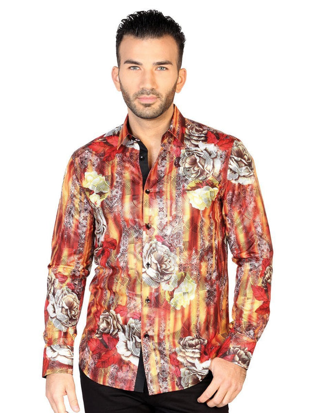 Camisa Casual Manga Larga para Hombre, 100% Modal 'El General' * - ID: 43111 ROJO/ORO - BELLEZA'S - Camisa Casual Manga Larga para Hombre, 100% Modal 'El General' * - ID: 43111 ROJO/ORO - BELLEZA'S - 43111