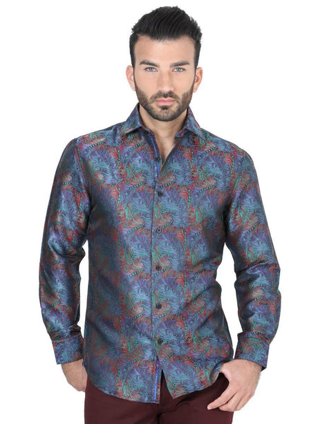 Camisa Casual Manga Larga para Hombre, 100% Polyester 'Centenario' - ID: 41730 MORADO/VERDE - BELLEZA'S - Camisa Casual Manga Larga para Hombre, 100% Polyester 'Centenario' - ID: 41730 MORADO/VERDE - BELLEZA'S - 41730