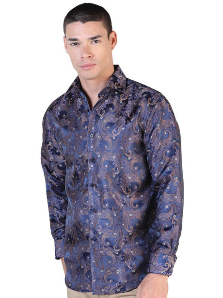 Camisa Casual Manga Larga para Hombre, 100% Polyester 'Centenario' * - ID: 42814 AZUL MARINO/ORO - BELLEZA'S - Camisa Casual Manga Larga para Hombre, 100% Polyester 'Centenario' * - ID: 42814 AZUL MARINO/ORO - BELLEZA'S - 42814