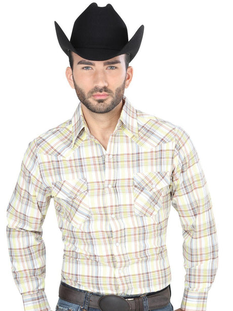 Camisa Casual Manga Larga para Hombre, 60% Cotton, 40% Polyester 'El General' - ID: 41701 AMARILLO/CAFE - BELLEZA'S - Camisa Casual Manga Larga para Hombre, 60% Cotton, 40% Polyester 'El General' - ID: 41701 AMARILLO/CAFE - BELLEZA'S - 41701