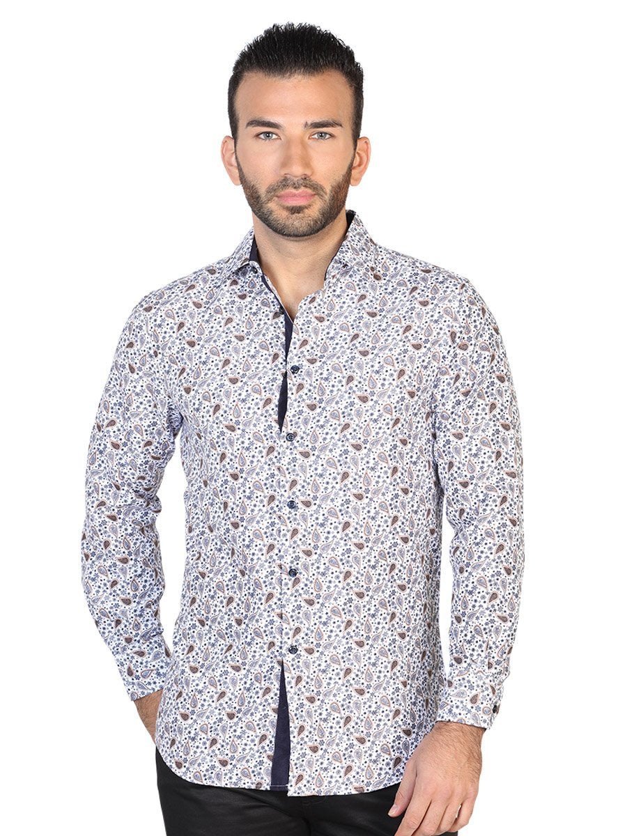 Camisa Casual Manga Larga para Hombre 'El Señor de los Cielos' *BLANCO/NAVY-43025* - BELLEZA'S - Camisa Casual Manga Larga para Hombre, 100% Polyester 'El Señor de los Cielos' * - ID: 43025 BLANCO/NAVY - BELLEZA'S - Camisas Para Hombres - 43025