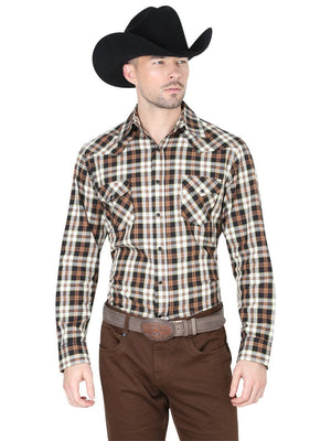 Camisa Casual Manga Larga Para Hombre 'El Señor de los Cielos' *BROWN/WHITE-42041* - BELLEZA'S - Camisa Casual Manga Larga Para Hombre 'El Señor de los Cielos' *BROWN/WHITE-42041* - BELLEZA'S - Camisa - 42041