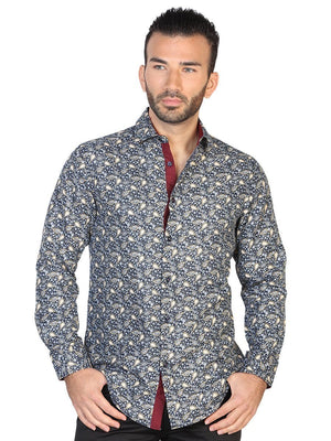 Camisa Casual Manga Larga para Hombre 'El Señor de los Cielos' * NAVY/VINO-43026 - BELLEZA'S - Camisa Casual Manga Larga para Hombre, 100% Polyester 'El Señor de los Cielos' * - ID: 43026 NAVY/VINO - BELLEZA'S - Camisas Para Hombres - 43026