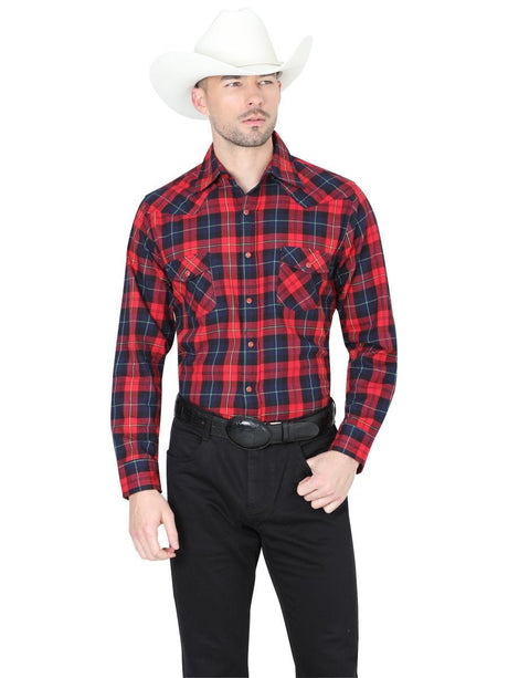 Camisa Casual Manga Larga para Hombre 'El Señor de los Cielos' *ROJO/AZUL-42044* - BELLEZA'S - Camisa Casual Manga Larga para Hombre, 100% Algodon 'El Señor de los Cielos' * - ID: 42044 ROJO/AZUL - BELLEZA'S - Camisas Para Hombres - 42044