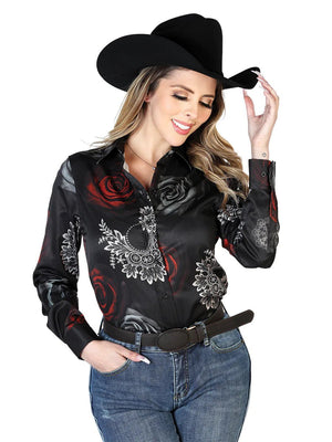 Camisa Casual Para Mujer 'El Señor de los Cielos' *Negro/Rosas Blancas-43891* - BELLEZA'S - Blusa Casual de Mujer El Señor de los Cielos Negro/Rosas Blancas-43891 - BELLEZA'S - Camisa Para Mujer - 43891