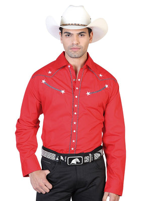 Camisa Vaquera Bordada Manga Larga Para Hombre 'El General' *RED-42509* - BELLEZA'S - Camisa Vaquera Bordada Manga Larga Para Hombre 'El General' *RED-42509* - BELLEZA'S - Camisa Para Hombre Bordada - 42509