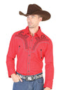 Camisa Vaquera Bordada Manga Larga para Hombre 'El Señor de los Cielos' *ROJO-42476* - BELLEZA'S - Camisa Vaquera Bordada Manga Larga para Hombre 'El Señor de los Cielos' *ROJO-42476* - Camisas Para Hombres - 42476