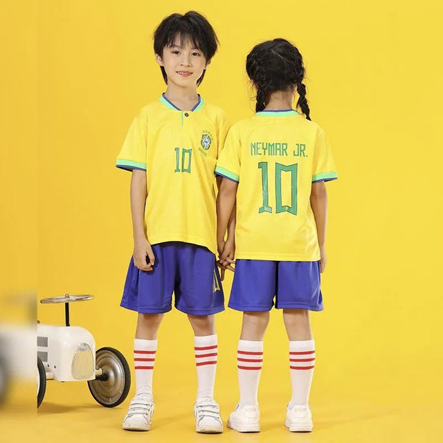 Casmyd - playera Brasil Ney-MARR para niños y niñas con pantalones cortos  de fútbol 2022 Copa Mundial #10 Pe-le Youth Football Team Kit de camisetas  deportivas para niños y niñas, 6816 Blue