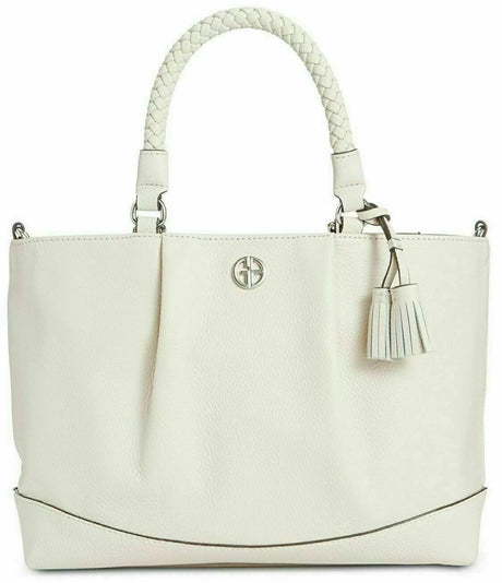 One Size Giani Bernini Braided Handle Leather Satchel, - Ivory/Silver - BELLEZA'S - One Size Giani Bernini Braided Handle Leather Satchel, - Ivory/Silver - Handbags - 10006451600