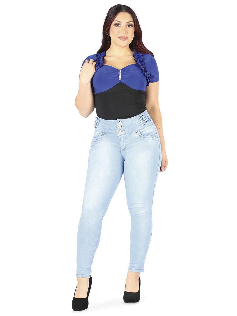 Pantalón Colombiano Para Mujer PushUp Mezclilla Stretch Wax Jeans