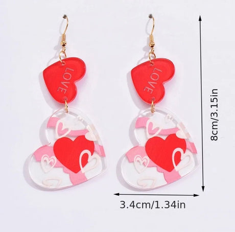 Romantic Drop Earrings Double Heart Shape Wooden & Acrylic Pendant Hook Earrings Valentine's Day Clothing Accessories - BELLEZA'S - Romantic Drop Earrings Double Heart Shape Wooden & Acrylic Pendant Hook Earrings Valentine's Day Clothing Accessories - Valentine's Day - 04007