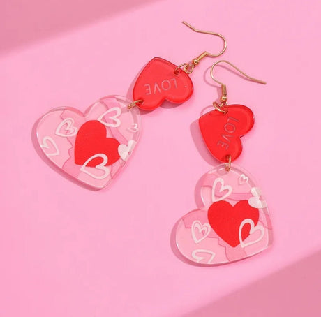 Romantic Drop Earrings Double Heart Shape Wooden & Acrylic Pendant Hook Earrings Valentine's Day Clothing Accessories - BELLEZA'S - Romantic Drop Earrings Double Heart Shape Wooden & Acrylic Pendant Hook Earrings Valentine's Day Clothing Accessories - Valentine's Day - 04007