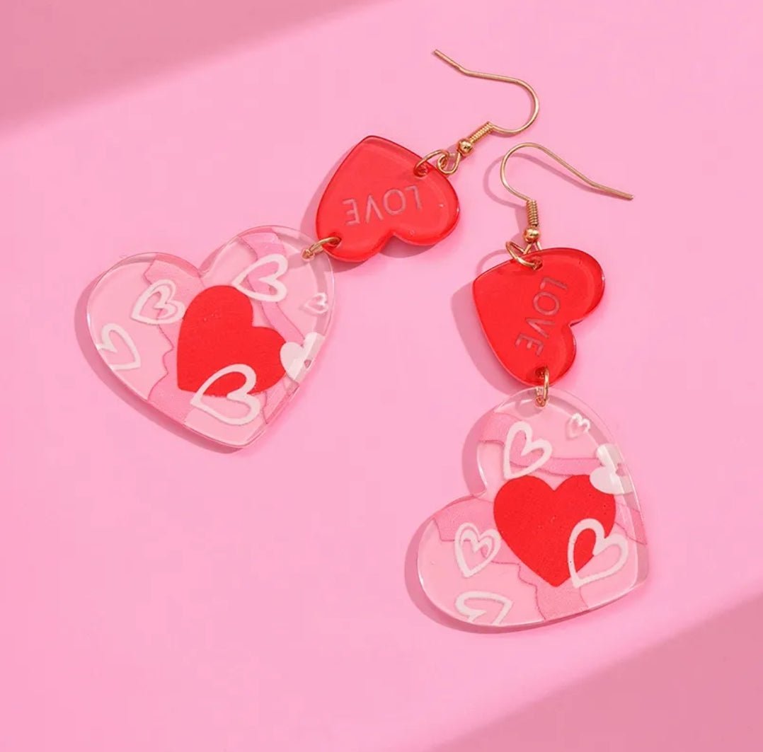 Pink Heart Drop Valentine' Day Earrings